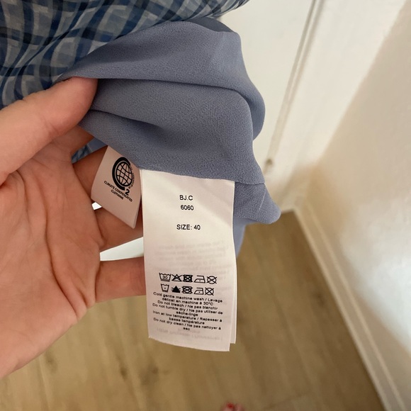 GANNI Gingham Check Ruffle Organza Sleeveless Dress In Heather - Picture 5 of 6